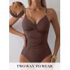 imageAleumdr Women One Piece Swimsuit Tummy Control V Neck Ruched Bathing Suit Push Up Gold Metal Modest Slimming SwimwearCoffee