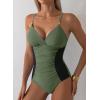 imageAleumdr Women One Piece Swimsuit Tummy Control V Neck Ruched Bathing Suit Push Up Gold Metal Modest Slimming SwimwearGreen