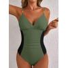 imageAleumdr Women One Piece Swimsuit Tummy Control V Neck Ruched Bathing Suit Push Up Gold Metal Modest Slimming SwimwearGreen
