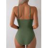 imageAleumdr Women One Piece Swimsuit Tummy Control V Neck Ruched Bathing Suit Push Up Gold Metal Modest Slimming SwimwearGreen