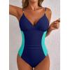 imageAleumdr Women One Piece Swimsuit Tummy Control V Neck Ruched Bathing Suit Push Up Gold Metal Modest Slimming SwimwearNavy Blue