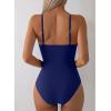 imageAleumdr Women One Piece Swimsuit Tummy Control V Neck Ruched Bathing Suit Push Up Gold Metal Modest Slimming SwimwearNavy Blue