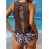 imageAleumdr Womens Athletic 3 Piece Tankini Swimsuit with Shorts Tank Tops Bathing Suit with Bra Open Back Athletic SwimwearLeopard