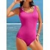 imageAleumdr Womens Color Block One Piece Swimsuit Halter Tummy Control Swimwear Bathing Suit Textured Bathing SuitsHot Pink