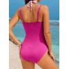 imageAleumdr Womens Color Block One Piece Swimsuit Halter Tummy Control Swimwear Bathing Suit Textured Bathing SuitsHot Pink