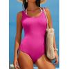 imageAleumdr Womens Color Block One Piece Swimsuit Halter Tummy Control Swimwear Bathing Suit Textured Bathing SuitsHot Pink