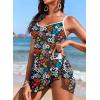 imageAleumdr Womens One Piece Swimsuit Floral Print Whip Stitch Tummy Control Swimdress Skirt Bathing Suit with PocketBlue Green