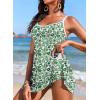 imageAleumdr Womens One Piece Swimsuit Floral Print Whip Stitch Tummy Control Swimdress Skirt Bathing Suit with PocketGreen