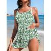 imageAleumdr Womens One Piece Swimsuit Floral Print Whip Stitch Tummy Control Swimdress Skirt Bathing Suit with PocketGreen