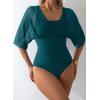 imageAleumdr Womens One Piece Swimsuit Modest Tummy Control Bathing Suit V Neck Mesh Sleeve Slimming Swimwear BeachwearGreen