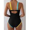 imageAleumdr Womens One Piece Swimsuit Tummy Control V Wired Slimming Bathing Suit Color Block Printed SwimwearBlack