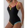 imageAleumdr Womens One Piece Swimsuit Tummy Control V Wired Slimming Bathing Suit Color Block Printed SwimwearBlack