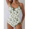 imageAleumdr Womens One Piece Swimsuit Tummy Control V Wired Slimming Bathing Suit Color Block Printed SwimwearGreen