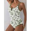 imageAleumdr Womens One Piece Swimsuit Tummy Control V Wired Slimming Bathing Suit Color Block Printed SwimwearGreen
