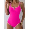 imageAleumdr Womens One Piece Swimsuit Tummy Control V Wired Slimming Bathing Suit Color Block Printed SwimwearHot Pink
