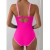imageAleumdr Womens One Piece Swimsuit Tummy Control V Wired Slimming Bathing Suit Color Block Printed SwimwearHot Pink