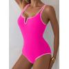 imageAleumdr Womens One Piece Swimsuit Tummy Control V Wired Slimming Bathing Suit Color Block Printed SwimwearHot Pink