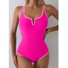 imageAleumdr Womens One Piece Swimsuit Tummy Control V Wired Slimming Bathing Suit Color Block Printed SwimwearHot Pink