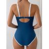 imageAleumdr Womens One Piece Swimsuit Tummy Control V Wired Slimming Bathing Suit Color Block Printed SwimwearSail Blue