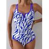 imageAleumdr Womens One Piece Swimsuit Tummy Control V Wired Slimming Bathing Suit Color Block Printed SwimwearSky Blue
