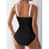 imageAleumdr Womens One Piece Swimsuits Tummy Control Bathing Suits V Neck Boho Tie Shoulder Ruched Full Coverage SwimwearBlack