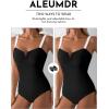 imageAleumdr Womens One Piece Swimsuits Tummy Control Bathing Suits V Neck Boho Tie Shoulder Ruched Full Coverage SwimwearBlack