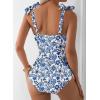 imageAleumdr Womens One Piece Swimsuits Tummy Control Bathing Suits V Neck Boho Tie Shoulder Ruched Full Coverage SwimwearBlue