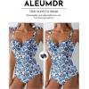 imageAleumdr Womens One Piece Swimsuits Tummy Control Bathing Suits V Neck Boho Tie Shoulder Ruched Full Coverage SwimwearBlue