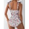 imageAleumdr Womens One Piece Swimsuits Tummy Control Bathing Suits V Neck Boho Tie Shoulder Ruched Full Coverage SwimwearRed