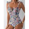 imageAleumdr Womens One Piece Swimsuits Tummy Control Bathing Suits V Neck Boho Tie Shoulder Ruched Full Coverage SwimwearSky Blue