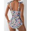 imageAleumdr Womens One Piece Swimsuits Tummy Control Bathing Suits V Neck Boho Tie Shoulder Ruched Full Coverage SwimwearSky Blue