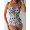 imageAleumdr Womens One Piece Swimsuits Tummy Control Bathing Suits V Neck Boho Tie Shoulder Ruched Full Coverage SwimwearSky Blue