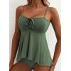 imageAleumdr Womens Tankini Swimsuit Flower Flyaway Two Piece Bathing Suit Bandeau Swim Top with High Waisted BottomMist Green