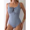 imageAleumdr Womens Textured One Piece Swimsuit Tummy Control Bathing Suit with Bow Tie Knot Cutout Ruching SwimwearBeau Blue Grey