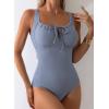 imageAleumdr Womens Textured One Piece Swimsuit Tummy Control Bathing Suit with Bow Tie Knot Cutout Ruching SwimwearBeau Blue Grey