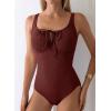 imageAleumdr Womens Textured One Piece Swimsuit Tummy Control Bathing Suit with Bow Tie Knot Cutout Ruching SwimwearBurgundy Red
