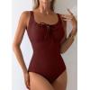 imageAleumdr Womens Textured One Piece Swimsuit Tummy Control Bathing Suit with Bow Tie Knot Cutout Ruching SwimwearBurgundy Red