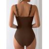 imageAleumdr Womens Textured One Piece Swimsuit Tummy Control Bathing Suit with Bow Tie Knot Cutout Ruching SwimwearCoffee