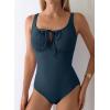 imageAleumdr Womens Textured One Piece Swimsuit Tummy Control Bathing Suit with Bow Tie Knot Cutout Ruching SwimwearSail Blue