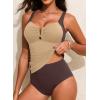 imageAleumdr Womens VWire Tankini Sets Ruched Two Piece Swimsuit Bathing Suit Color Block Swim Tops with BottomsBrown
