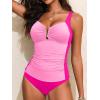 imageAleumdr Womens VWire Tankini Sets Ruched Two Piece Swimsuit Bathing Suit Color Block Swim Tops with BottomsHot Pink