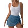 imageAleumdr One Piece Swimdress Swimsuit for Women Tummy Control with Mesh Skirt Tie Knot Swim Dresses Bathing SuitSky Blue Stripe
