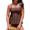 imageAleumdr Tankini Swimsuits for Women Modest Two Piece Bathing Suit Square Neck Swim Top with High Waisted BottomDark Brown