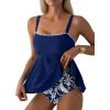 imageAleumdr Tankini Swimsuits for Women Modest Two Piece Bathing Suit Square Neck Swim Top with High Waisted BottomFloral Navy Blue