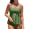imageAleumdr Tankini Swimsuits for Women Modest Two Piece Bathing Suit Square Neck Swim Top with High Waisted BottomMist Green