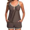 imageAleumdr Women Blouson Color Block Tankini Swimsuits Tummy Control Modest Two Piece Bathing Suits with PocketsCoffee