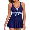 imageAleumdr Women Printed Two Piece Tankini Swimsuits Tummy Control Swim Dress High Waisted Boyshort with PocketsNavy Blue