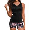 imageAleumdr Womens Blouson Tankini Swimsuits 2025 Cutout Textured Two Piece Swimsuit with High Waisted Short Modest Bathing SuitsBlack