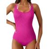 imageAleumdr Womens Color Block One Piece Swimsuit Halter Tummy Control Swimwear Bathing Suit Textured Bathing SuitsHot Pink