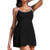 imageAleumdr Womens One Piece Swimsuit Floral Print Whip Stitch Tummy Control Swimdress Skirt Bathing Suit with PocketBlack